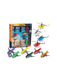 Resim Metal Oyuncak Helikopter Ve Uçak Seti - 10 Parça Çek-bırak Özellikli 