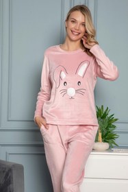 Resim misigo Tavşan Nakışlı Polar Uzun Kollu Pijama Takımı Pembe 