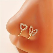 Resim 2 Adet Elegant Kalp & Kelebek Burun Klips Seti, Bakır ile Sentetik Kübik Zirkon, Non-Piercing Sahte Burun Yüzükleri, Basit & Tatil Stili, Günlük & Hediye Olayları İçin 