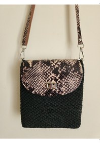 Resim Pirinç Model Gerçek Deri Detaylı Siyah Handmade Kadın Mini Bag Siyah 