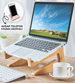 Resim Gift Özel Tasarım Taşınabilir Ahşap Notebook Laptop Standı (Ahşap Telefon Standı Hediyeli) 