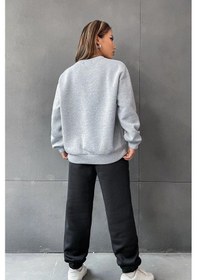 Resim 1898 Brooklyn Eşofman Takımı Sweatshirt Jogger - Gri Siyah Baskılı Oversize Şardonlu Bisiklet Yaka Gri 