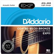 Resim D'Addario EXP11 Light Coated 80/20 Akustik Gitar Teli (12-53) 