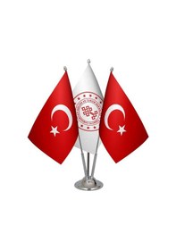 Resim Masa Üstü Kültür Bakanlığı Bayrağı Türk Bayrağı Üçlü Krom Direk M 