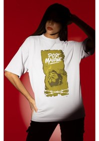 Resim Tasarım Post Malone Rapper Şarkıcı Baskılı Unisex Oversize Tişört Beyaz 