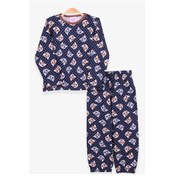 Resim Breeze Kız Bebek Pijama Takımı Üzgün Kedicik Desenli Lacivert (9 Ay-3 Ya Breeze