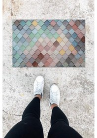 Resim Dijital Baskı Renkli Çatı Desen Kapı Önü Paspası K-1065 