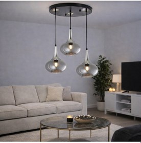 Resim Tt602-3y-sy-kr Tt Ayd. Mat Siyah - Krom 3 Lü Hunili Tombul Avize Siyah - Krom 