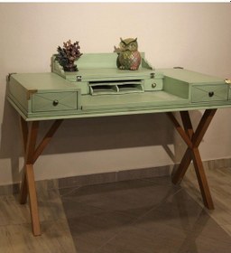 Resim Masifart Store Kapaklı Çalışma Masası Natürel Yeşil Patine 