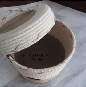 Resim Kapaklı Hasır Sepet Düzenleyici Dekorasyon Organizer Saklama Kutusu - 19X14 Cm Kahve&Ekru (S) 