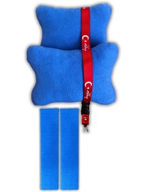 Resim Mavi Polar Araç Koltuk Boyun Yastığı 2'li / Oto Kemer Pedi 