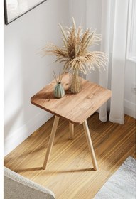 Resim İntergo Kare Tasarımlı Ahşap Ayaklı Tekli Zigon Yan Sehpa Atlantik Çam 