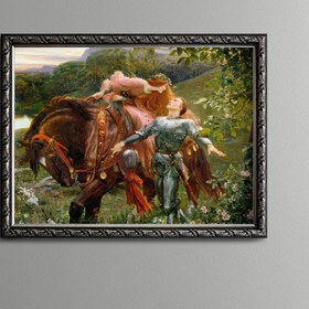 Resim epiqart Şövalye ve Kadın - Vintage Desenli Çerçeve - İnce Model 