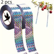 Resim 2 adet, (her biri 50.0 metre), meyve bahçeleri ve sebze bahçeleri için çift taraflı yansıtıcı şeritler, kuş kovucu şeritler, açık alanlar için uygun, güvenli ve kullanımı kolay bir kuş kovucu çözüm 