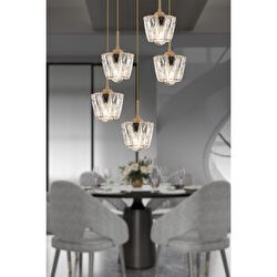 Resim Fernando 5 Li Yuvarlak Eskitme Kristal Taşlı Salon Avize Apliqa
