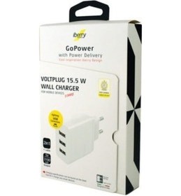 Resim İberry Voltplug 15.5W 3 USB Hızlı Şarj Cihazı + Type-C Kablo 1.2 M 