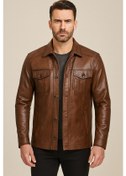 Resim Deri Kahverengi Erkek Deri Mont Cepli Klasik Deri Ceket Taba 