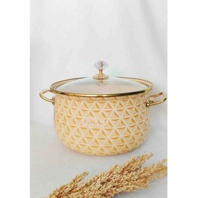 Resim Sarı Kabartma Emaye Lux Tencere 5 Litre 24 cm Süt Yoğurt Güveç Tenceresi 