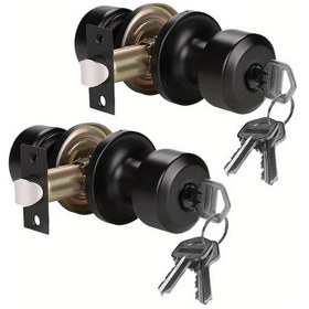 Resim Willowhaven Siyah Mat 2li Kilitli Kapı Kolu Seti İç Ve Dış Mekan Yuvarlak Topuz Yatak Odası Banyo Giriş 