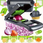 Resim 16-In-1 Çok Fonksiyonlu Sebze Doğrayıcı | Profesyonel Soğan/Kereviz Dicer ve Slicer | 8 Bıçaklı + Depolama Kabı ile birlikte gelir | Mutfak Pişirme Aracı (Gri) 