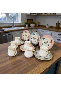 Resim Sudedi Home Sudedi Butterfly Altın Yaldızlı Kahve Fincan Takımı Çok Renkli 