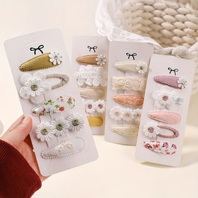Resim 5 Adet Küçük Kız Saç Tokası Şirin Çiçek Kurdele Yan Klips Saç Aksesuarı 