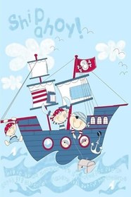 Resim Pelangi Denizci Korsan Desenli Dijital Baskı Yıkanabilir Kaymaz Taban Çocuk Odası Halısı, Turkuaz 60 x 200 