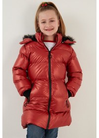 Resim Lela Peluş Astarlı Yakası Suni Kürklü Çıkarılabilir Kapüşonlu Kışlık Kız Çocuk Mont 5761908 Kırmızı 
