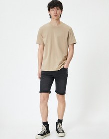 Resim Koton Yırtık Kot Şort Bermuda Slim Fit Katlı Paça Düğmeli Siyah 4sam40314nd Siyah 
