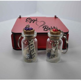 Resim Şişede Isimli 2Li Anahtarlık Ahşap Kutu Sevgililer Günü Hediyesi 