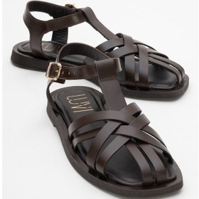 Resim Luvi Shoes Andres Kahverengi Hakiki Deri Kadın Sandalet Kahverengi 