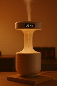 Resim Genel Markalar Büyük 600ML Hava Nemlendirici Ultrasonik Ortam Oda Nemlendirici Işıklı Saatli Damlacıklı Su Şelalesi 