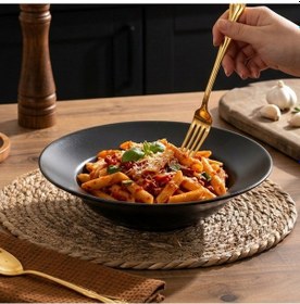 Resim Porsima 0220-1 Delta Büyük Boy Seramik Makarna Tabağı Siyah 26.5cm 