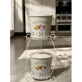 Resim Özbience Iki Katlı Metal Sebze Sepeti, Patates ve Soğanlık, Pratik ve Şık Tasarım 