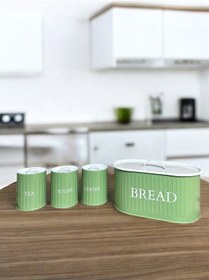 Resim 4 Lü Ekmeklik Set Metal Kapak Çay Kahve Şeker Tezgah Üstü Dolap İçi Set Saklama Kabı Yeşil 