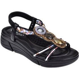 Resim Guja Taşlı Comfort 5cm Dolgu Taban Kadın Sandalet Gj-26y1542 Siyah 