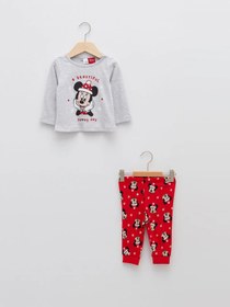 Resim LC Waikiki Bisiklet Yaka Uzun Kollu Minnie Mouse Baskılı Pamuklu Kız Bebek Pijama Takımı 