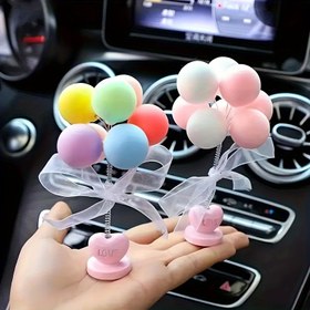 Resim 2 adet Yaylı Aşk Kalp Balonları - Sevimli Araba Gösterge Paneli Süsleri, Reçine Malzeme, Pastel Renkler, Çiftler İçin Romantik Hediye, Araba İçi Aksesuarı 