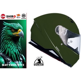 Resim Shiro Fullface Hunter M.C Motosiklet Kaskı Kapalı Askeri Yeşil 