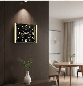 Resim Lüks Duvar Saati Barometreli Isı & Nem Ölçer Kabartma Rakamlı Duvar Saati 41.5x32cm Siyah - Altın 