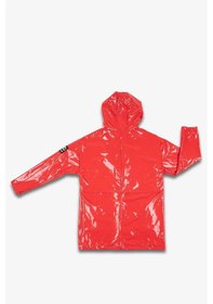 Resim Simala Kadın Kırmızı Arma Detaylı Parlak Yağmurluk Kırmızı 