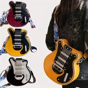 Resim Vintage ilhamlı gitar şekilli omuz çantası, ayarlanabilir askı, rivet süslemeleri - Trendy Y2K tarzı, siyah, sarı, beyaz, mavi, kırmızı seçenekleri müzik severleri için, gitar çantası 