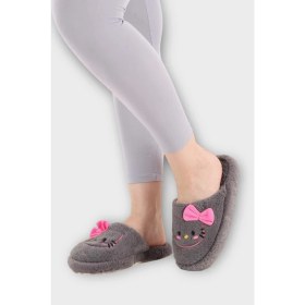 Resim Liger Hellokitty Figürlü Sıcak Tutan Kışlık Kadın Ev Terliği Füme - Pembe 