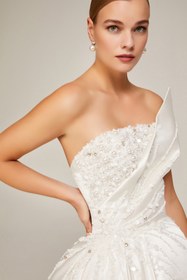 Resim Mediha Cambaz Wanda Saten Straplez Prenses Model Gelinlik 