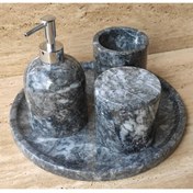 Resim Polen Stone Dalga Desenli Füme Mermer 4'lü Banyo Seti 