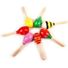 Resim Renkli Ahşap Marakas Boncuklu Ritim Çıngırağı Çocuklar Için Eğitici ve Eğlenceli Müzik Aleti (7 Adet) ( Lisinya ) 