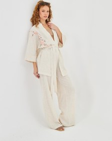 Resim TIFFANY&TOMATO Kuş Nakışlı Keten Görünümlü Kimono 