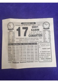 Resim 17 Kasım 2001 Takvim Yaprağı - Nostalji Koleksiyonluk Takvim Yaprağı B 