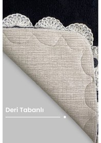 Resim Gülruba Köşeli Beyaz Çeyizlik Dantelli 2'li Banyo Paspası Seti Kaymaz Tabanlı Klozet Takımı Beyaz 