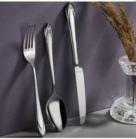 Resim Aryıldız Hale 84 Parça 12 Kişilik Çatal Kaşık Bıçak Takımı Gümüş 